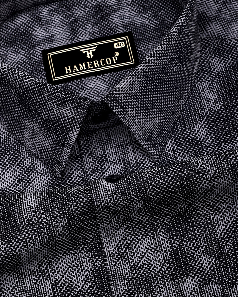 Silycon Black With Gray Printed Cotton Shirt