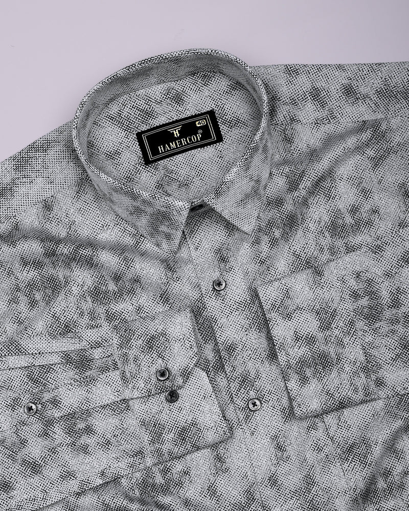 Silycon Gray With Black Printed Cotton Shirt