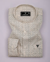 Confer Cream With Green Printed Cotton Shirt