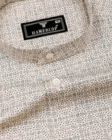 Confer Cream With Green Printed Cotton Shirt