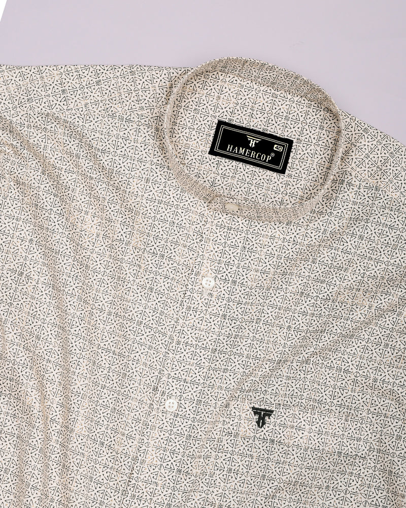 Confer Cream With Green Printed Cotton Shirt