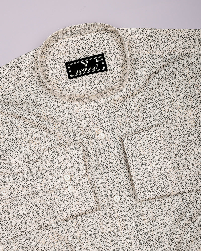 Confer Cream With Green Printed Cotton Shirt