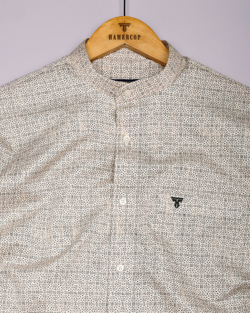 Confer Cream With Green Printed Cotton Shirt