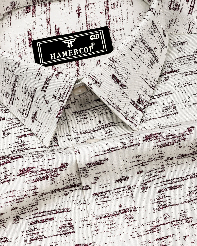 Hampy Off White With Purple Printed Cotton Shirt