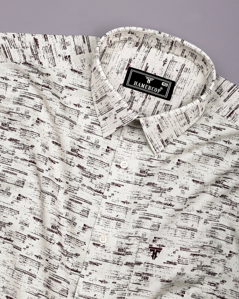Hampy Off White With Purple Printed Cotton Shirt