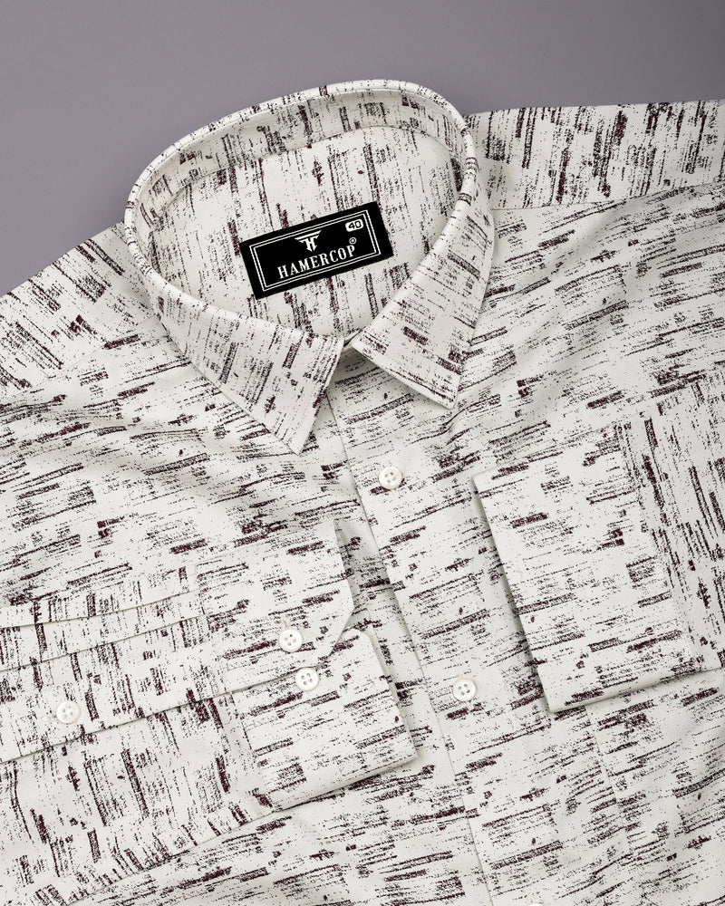 Hampy Off White With Purple Printed Cotton Shirt