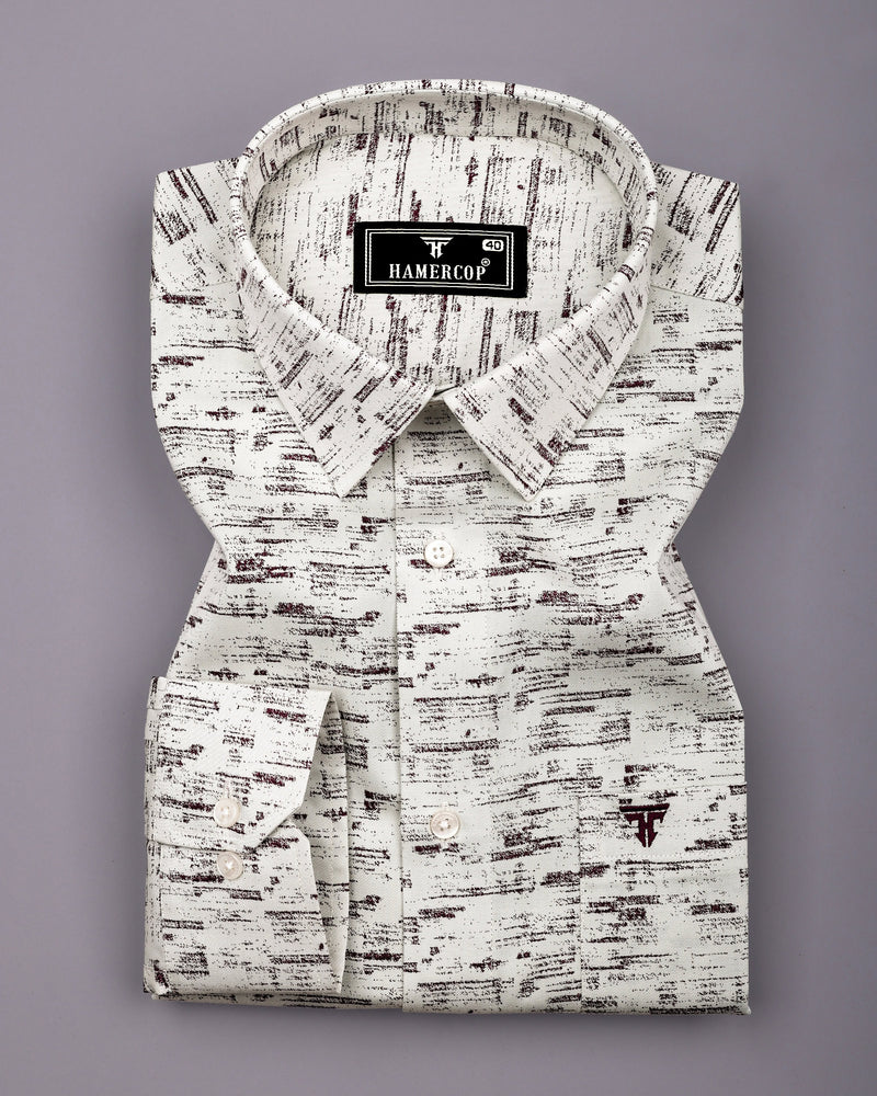 Hampy Off White With Purple Printed Cotton Shirt
