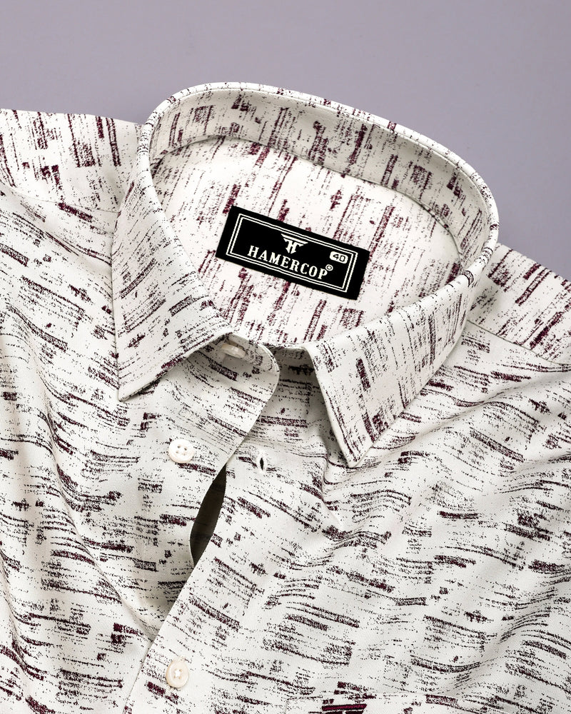 Hampy Off White With Purple Printed Cotton Shirt