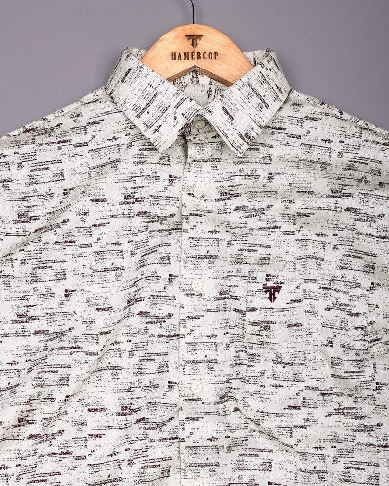 Hampy Off White With Purple Printed Cotton Shirt
