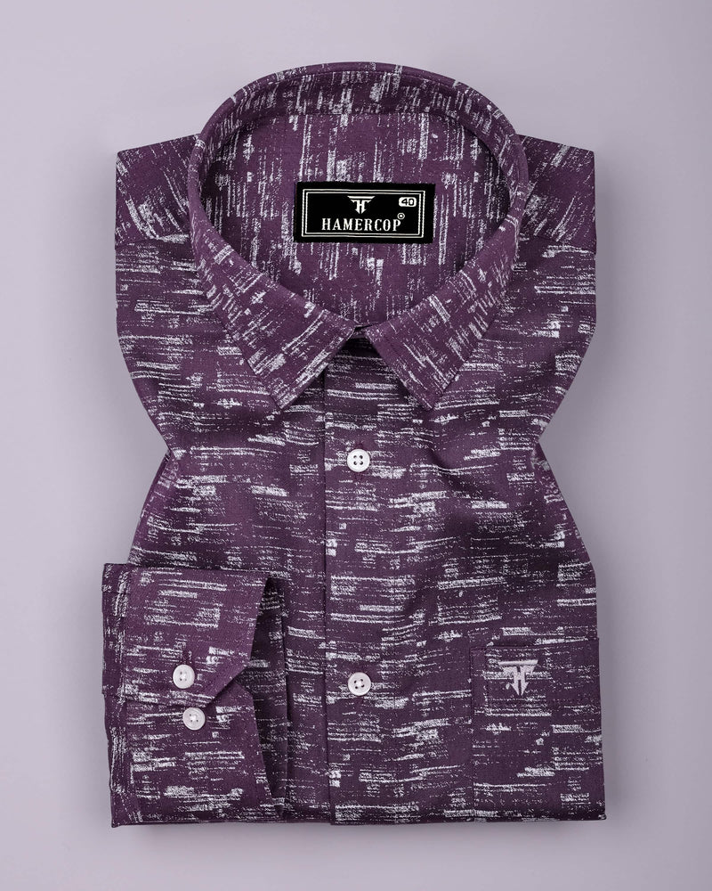 Hampy Purple With White Printed Cotton Shirt
