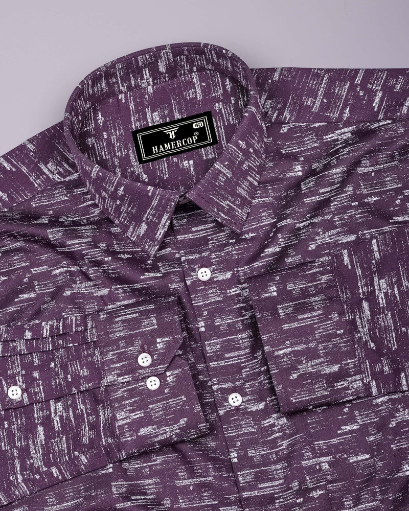 Hampy Purple With White Printed Cotton Shirt