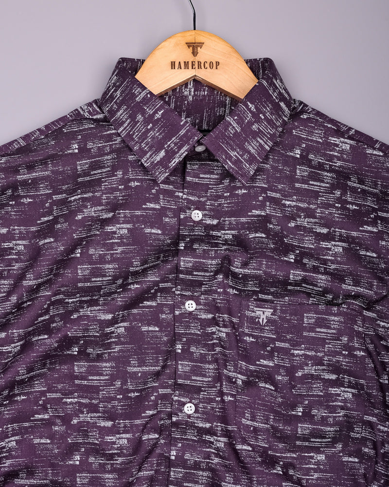 Hampy Purple With White Printed Cotton Shirt