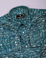 Hampy Teal Blue With White Printed Cotton Shirt