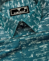 Hampy Teal Blue With White Printed Cotton Shirt