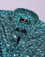 Hampy Teal Blue With White Printed Cotton Shirt
