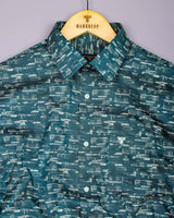 Hampy Teal Blue With White Printed Cotton Shirt
