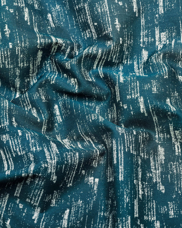 Hampy Teal Blue With White Printed Cotton Shirt