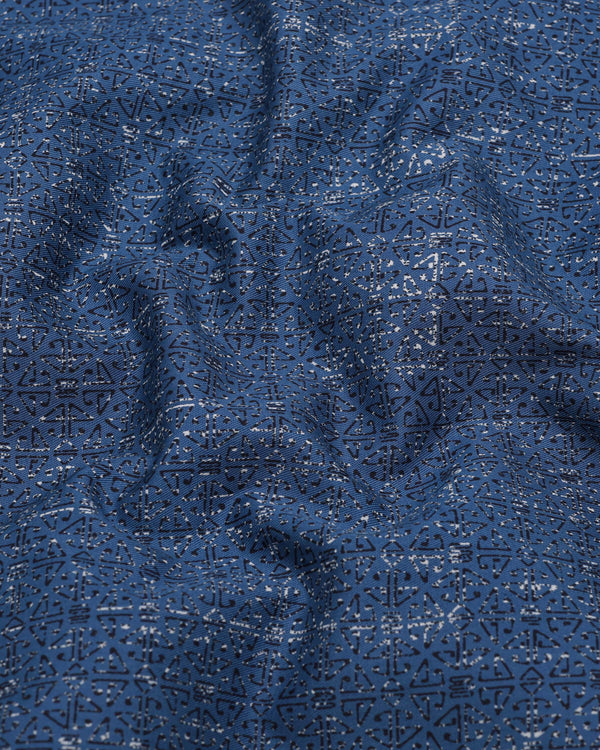 Confer Blue With Black Printed Cotton Shirt