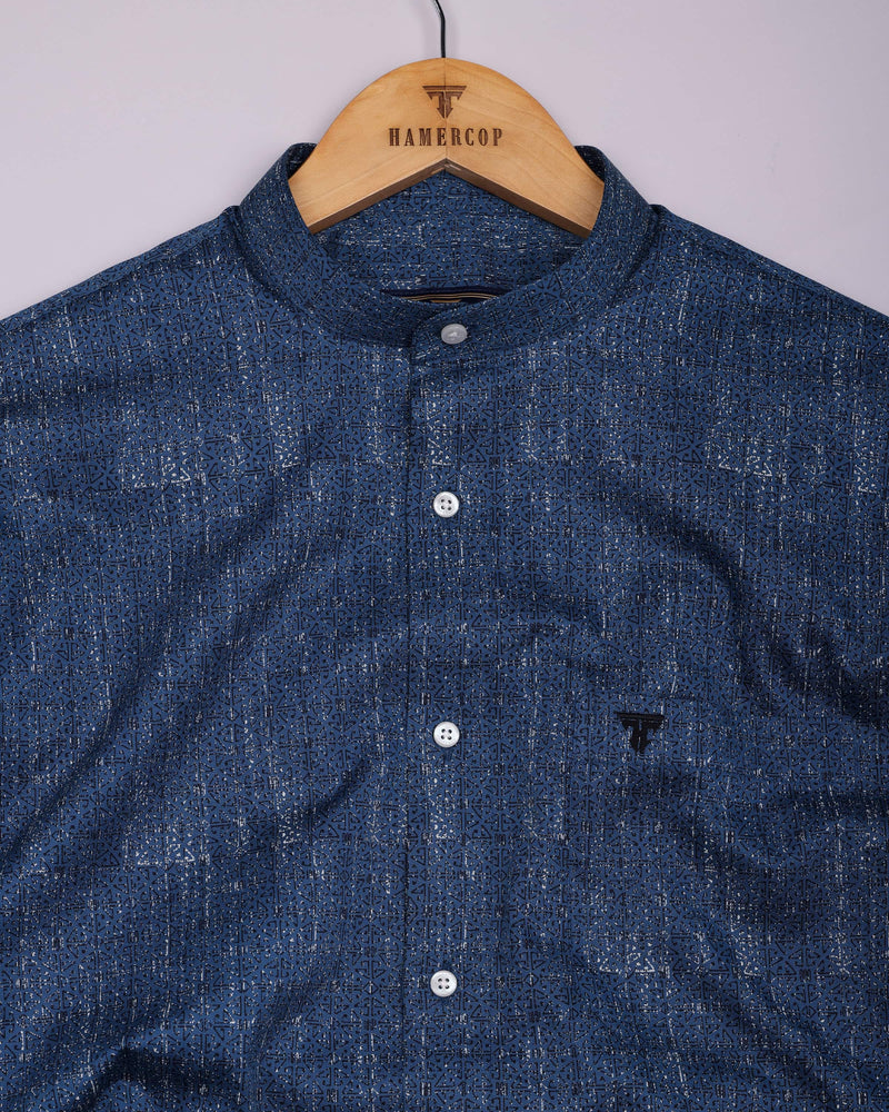 Confer Blue With Black Printed Cotton Shirt