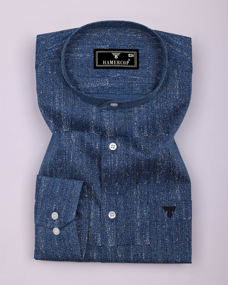 Confer Blue With Black Printed Cotton Shirt