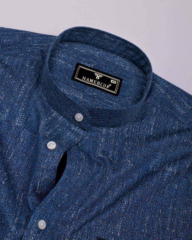 Confer Blue With Black Printed Cotton Shirt