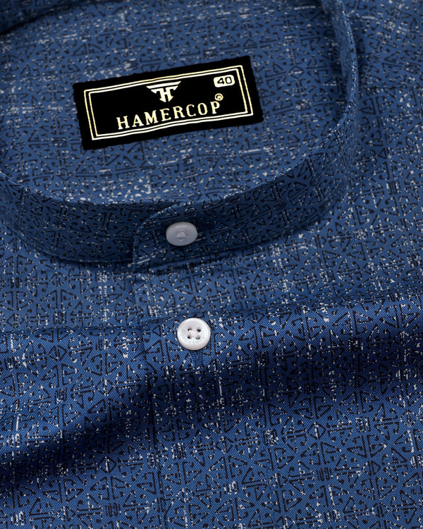 Confer Blue With Black Printed Cotton Shirt