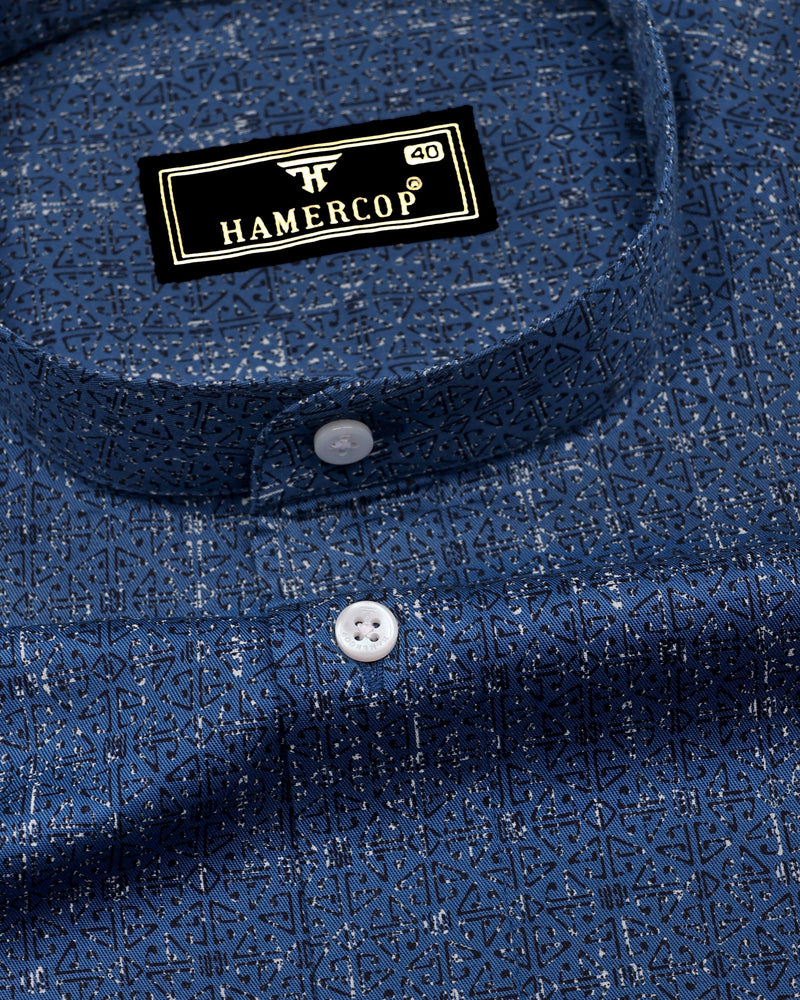 Confer Blue With Black Printed Cotton Shirt