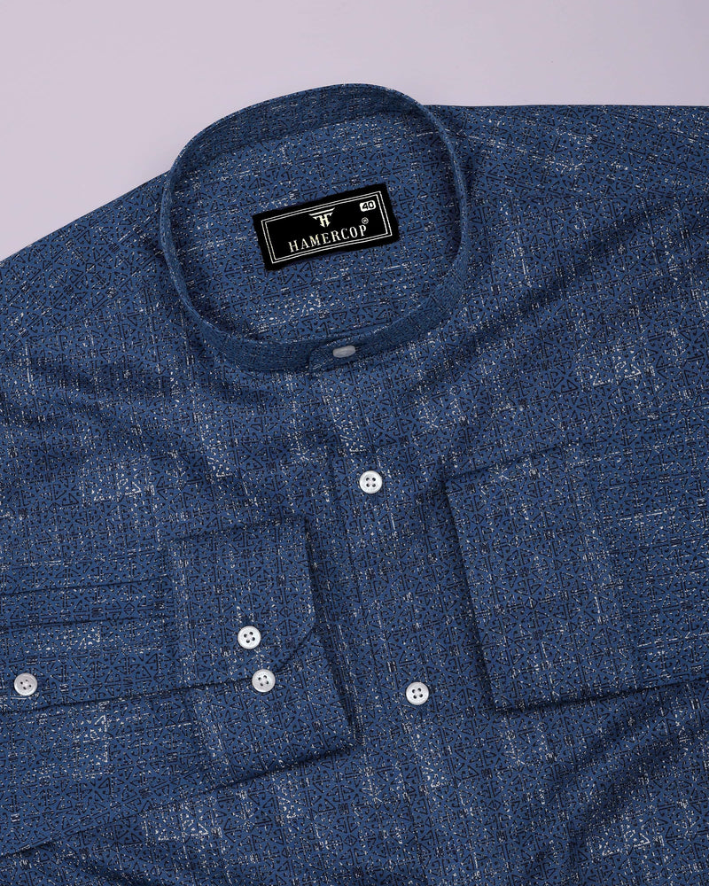Confer Blue With Black Printed Cotton Shirt