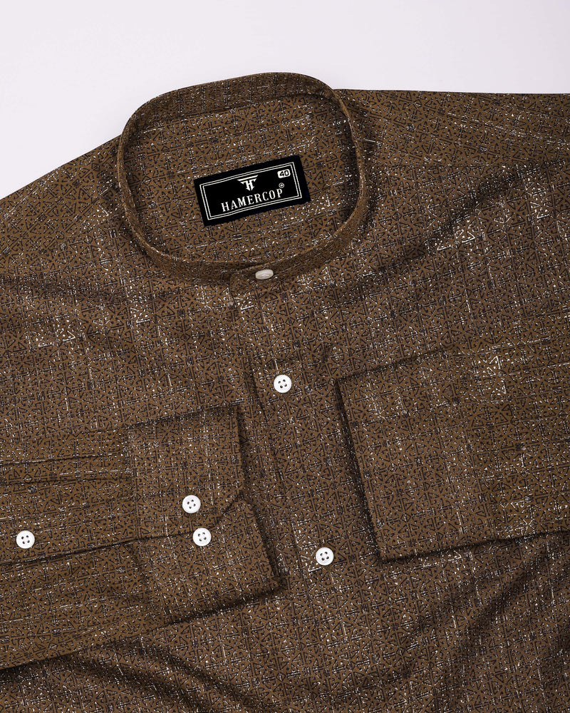 Confer Moss Green With Black Printed Cotton Shirt