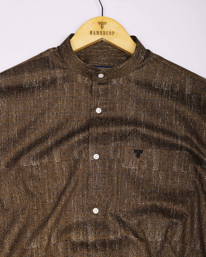 Confer Moss Green With Black Printed Cotton Shirt