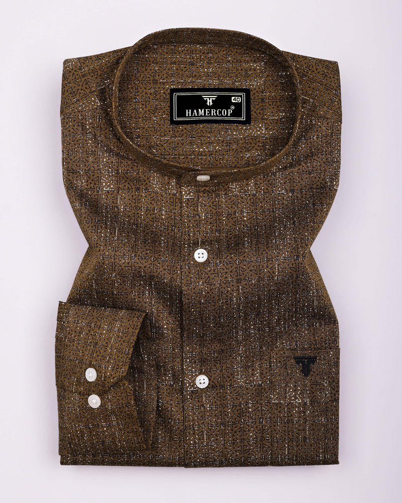 Confer Moss Green With Black Printed Cotton Shirt