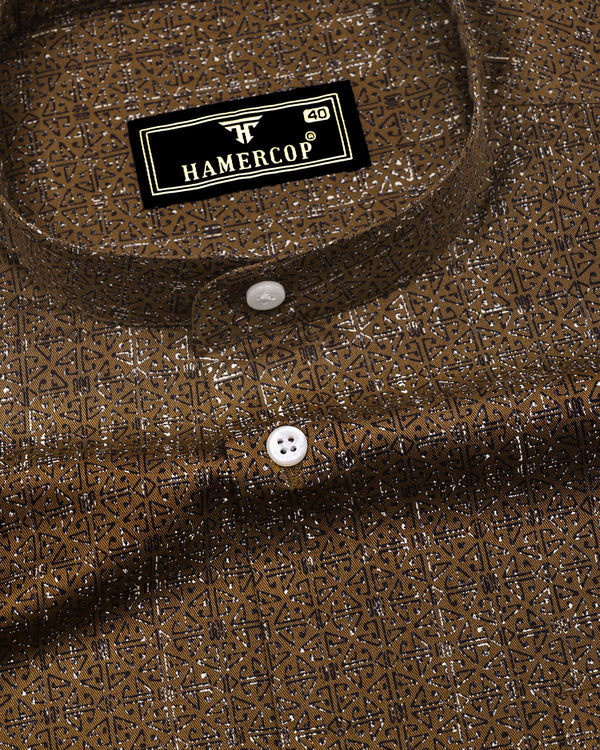 Confer Moss Green With Black Printed Cotton Shirt