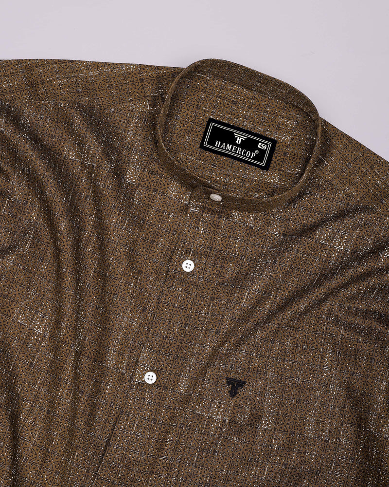 Confer Moss Green With Black Printed Cotton Shirt