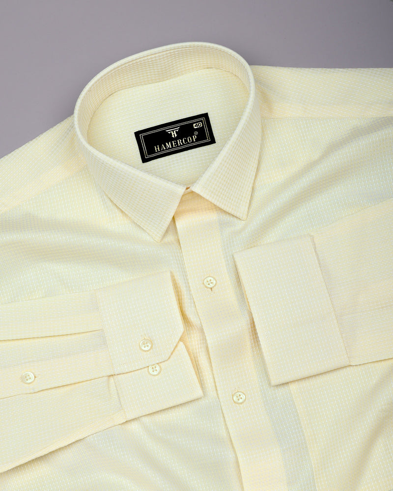 Swifton Light Yellow With White Dobby Formal Cotton Shirt