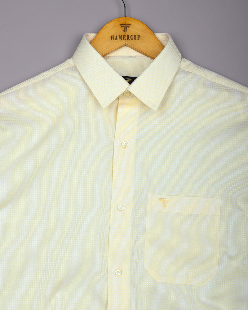 Swifton Light Yellow With White Dobby Formal Cotton Shirt