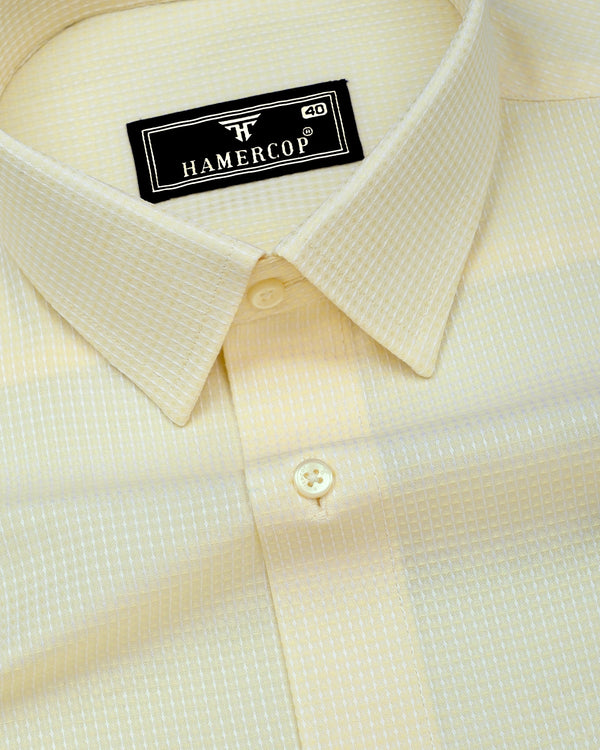 Swifton Light Yellow With White Dobby Formal Cotton Shirt