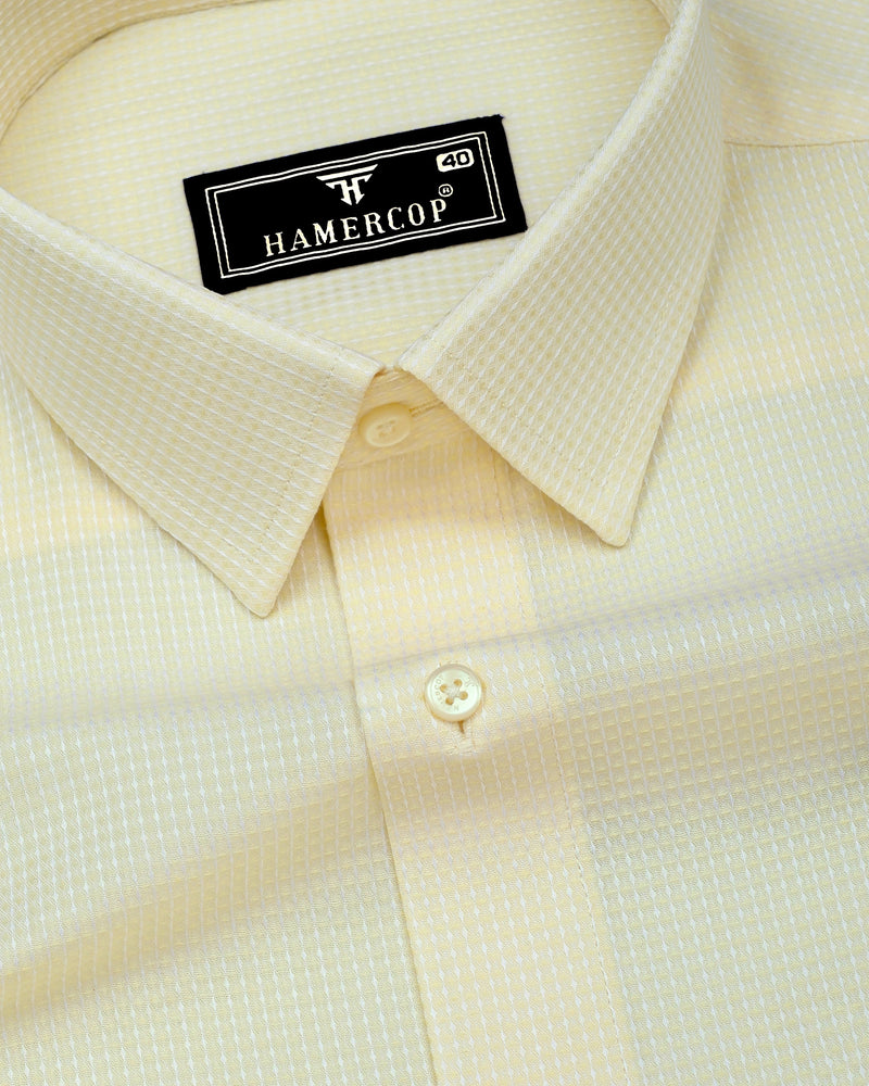 Swifton Light Yellow With White Dobby Formal Cotton Shirt