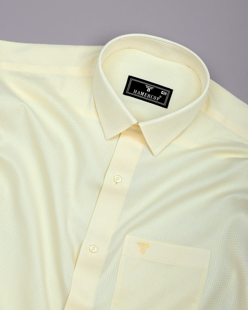 Swifton Light Yellow With White Dobby Formal Cotton Shirt