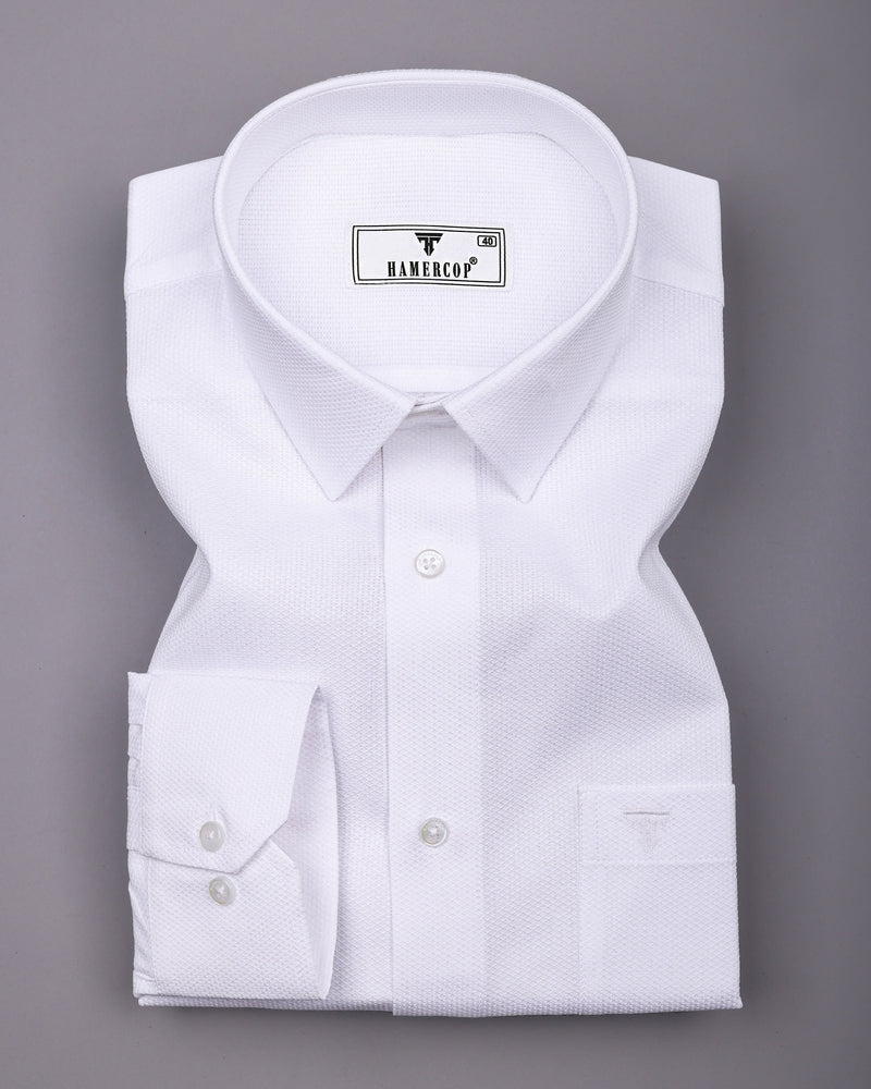 White Python Dobby Texture Solid Cotton Shirt