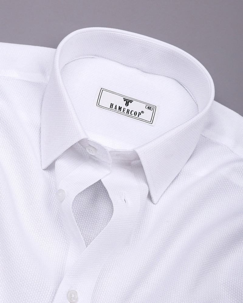 White Python Dobby Texture Solid Cotton Shirt