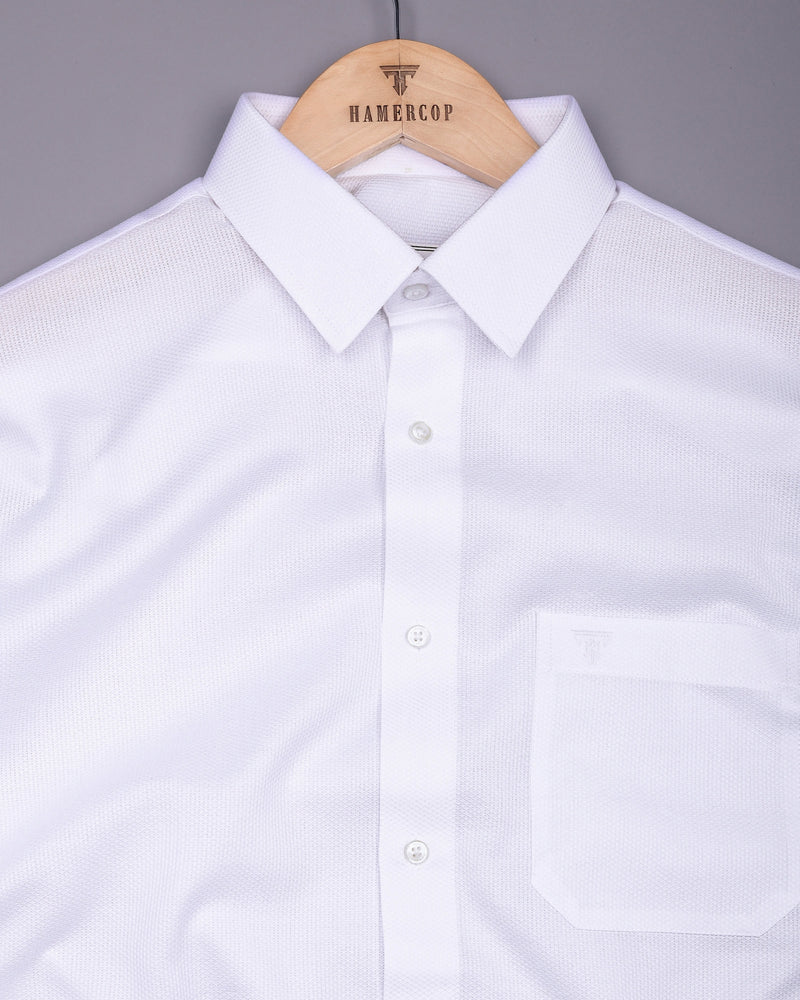 White Python Dobby Texture Solid Cotton Shirt