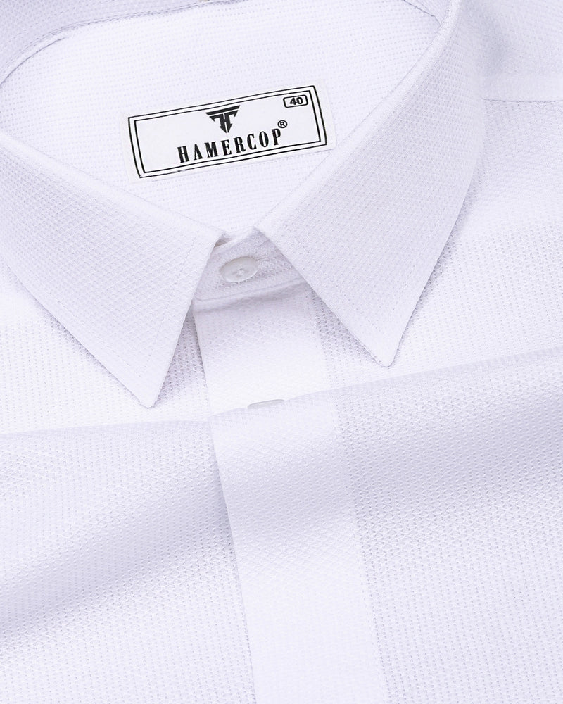 White Python Dobby Texture Solid Cotton Shirt