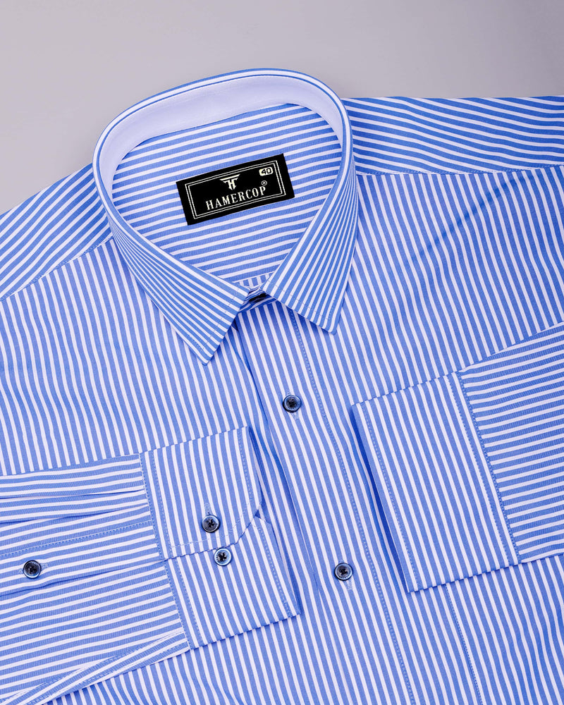 Scamp Blue With White Stripe Formal Cotton Designer Shirt