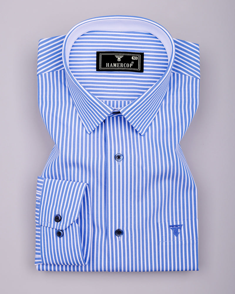 Scamp Blue With White Stripe Formal Cotton Designer Shirt