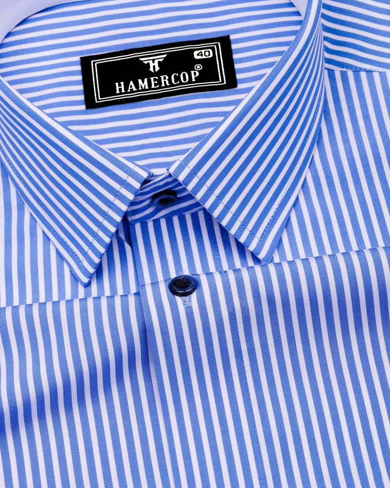 Scamp Blue With White Stripe Formal Cotton Designer Shirt