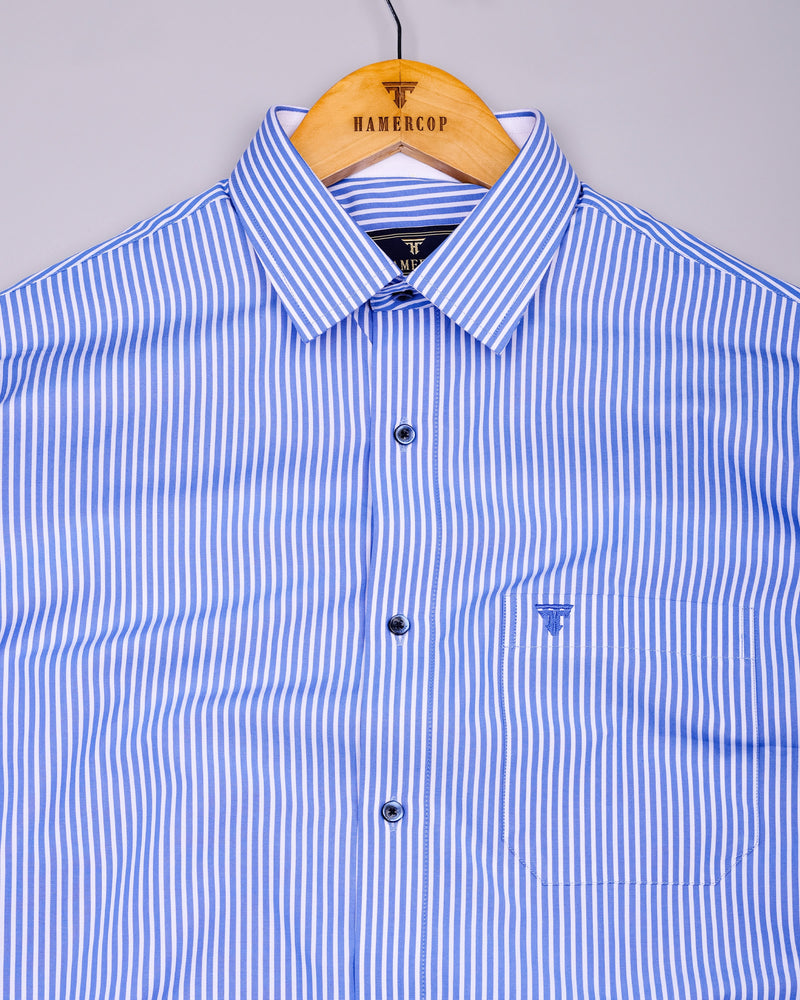Scamp Blue With White Stripe Formal Cotton Designer Shirt