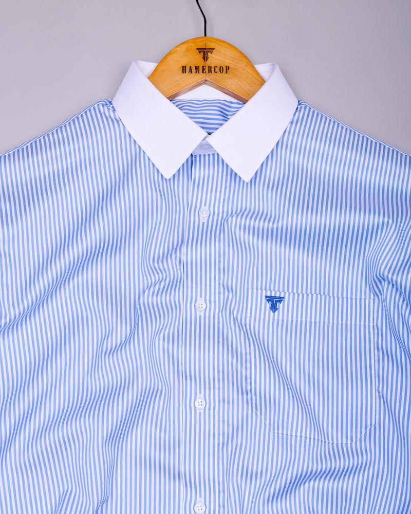 Sulfur Blue With White Stripe Premium Cotton Designer Shirt