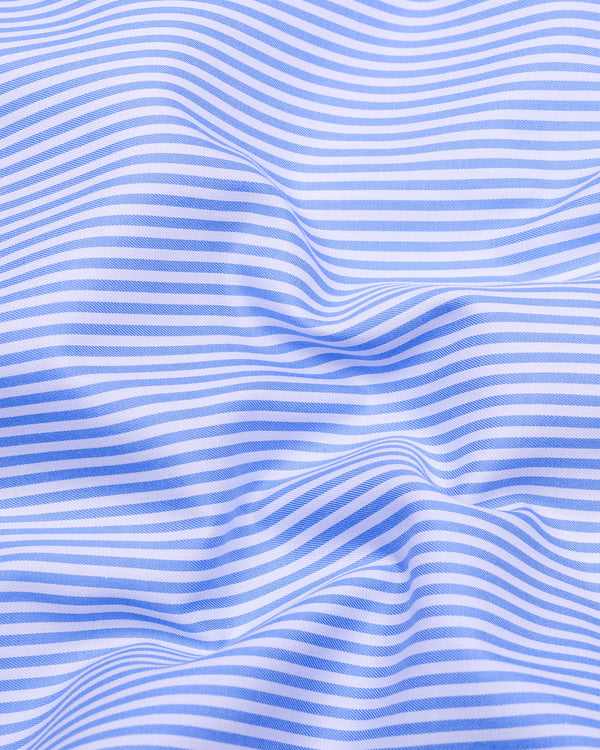 Sulfur Blue With White Stripe Premium Cotton Designer Shirt
