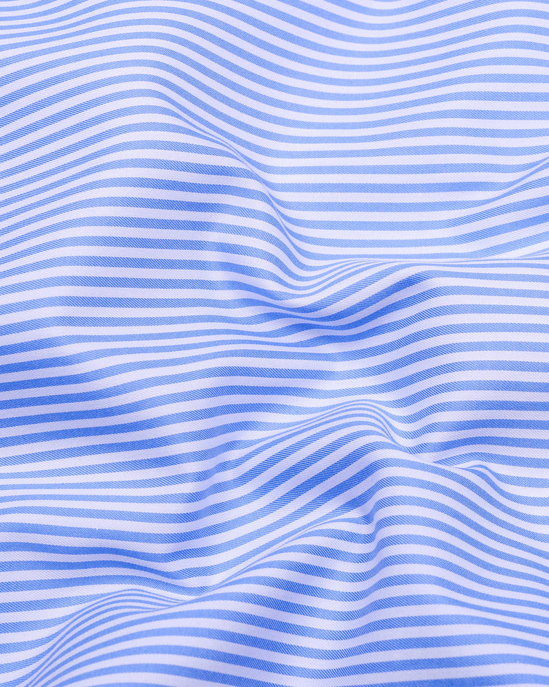 Sulfur Blue With White Stripe Premium Cotton Designer Shirt