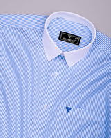 Sulfur Blue With White Stripe Premium Cotton Designer Shirt